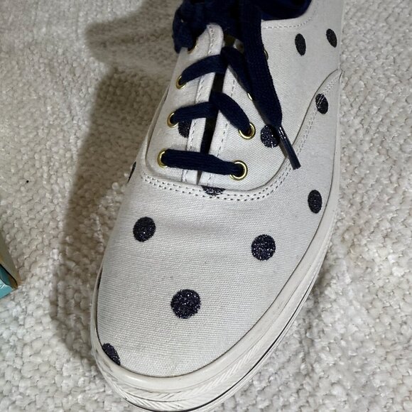 Keds x kate spade Platform Sneakers 9M White/Blue Glitter Dots EUC w/ Box - Picture 2 of 8